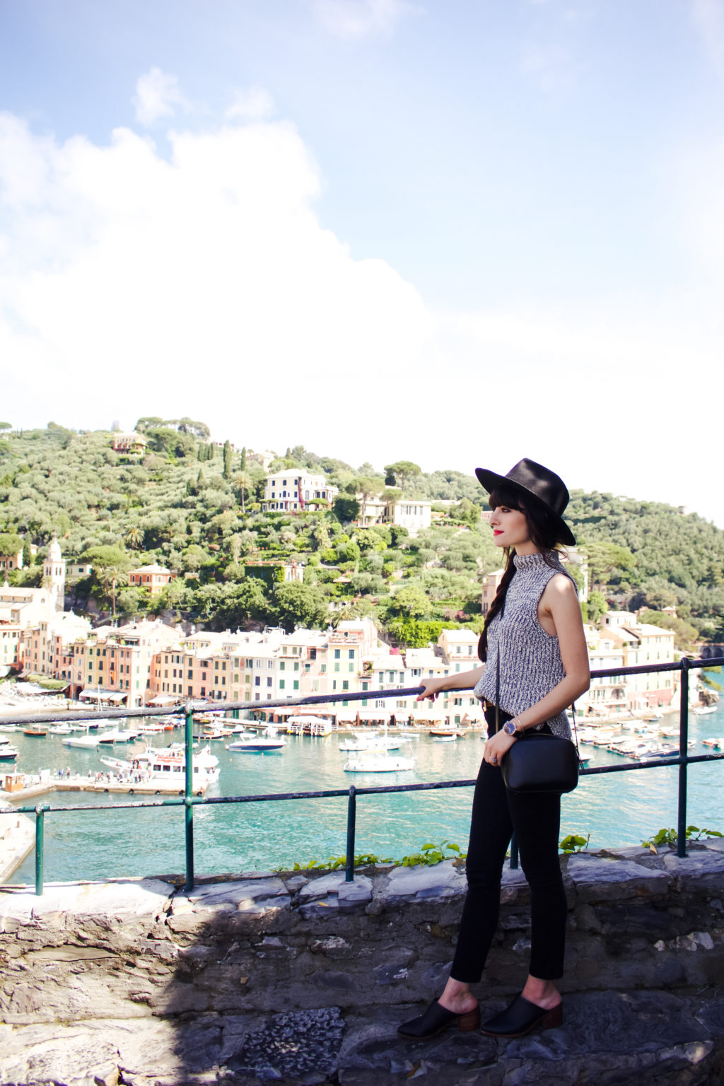 New Darlings in Portofino, Italy - Travel Style - Black Fedora - J.Crew Crossbody Bag