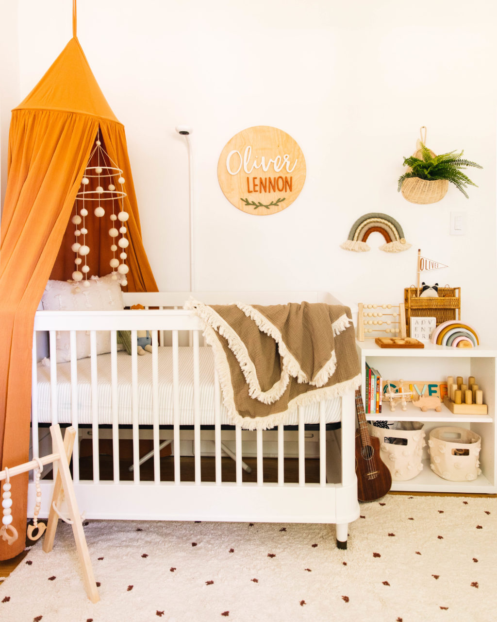 Neutral Baby Room Canopy Above Crib