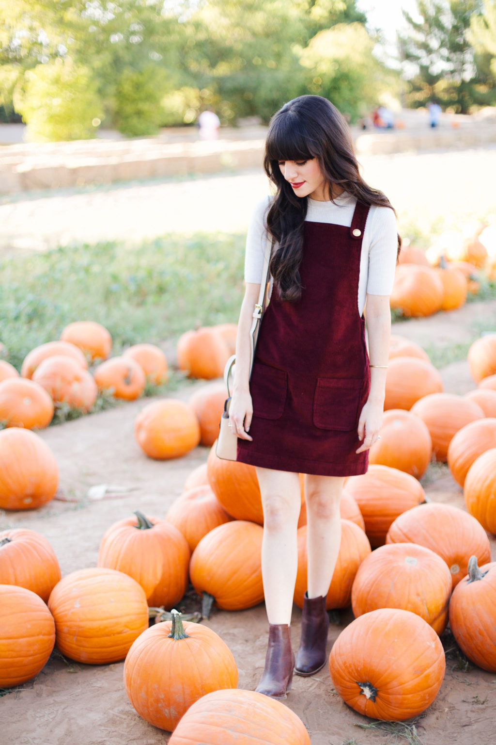 New Darlings - Overalls Dress - Clarks Boots - Fall Fashion - Pumpkin Picking