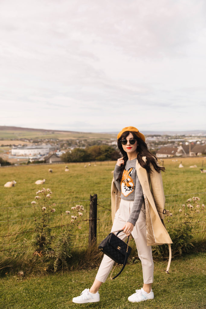 Scotland Travel Diary - Fox Sweater and Beret Outfit