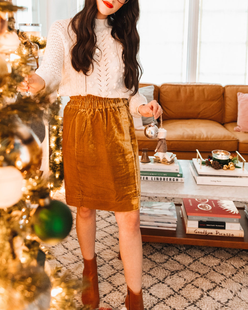 velvet skirt holiday outfit