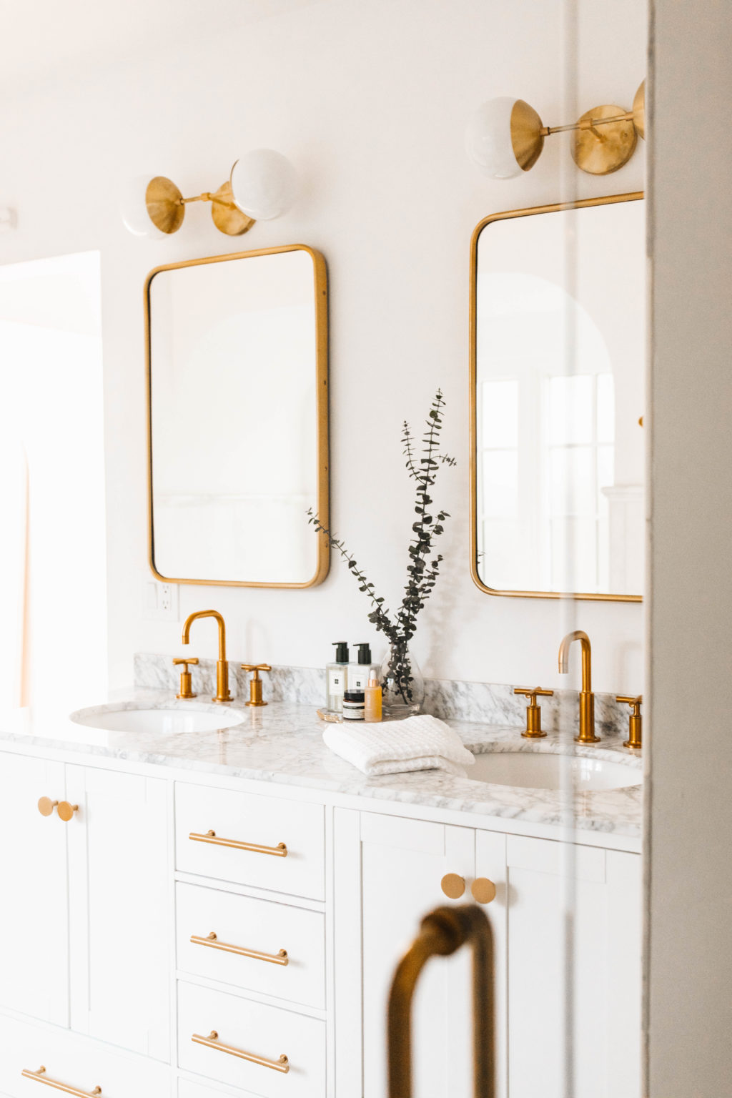 Marble Vanity with Brass Accents