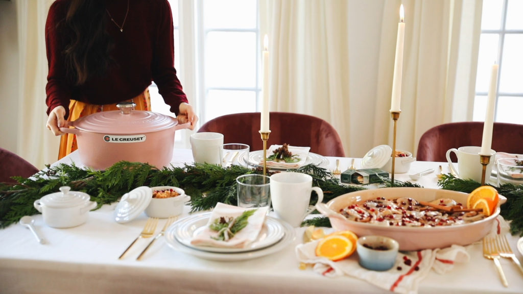 Pink holiday dinner table