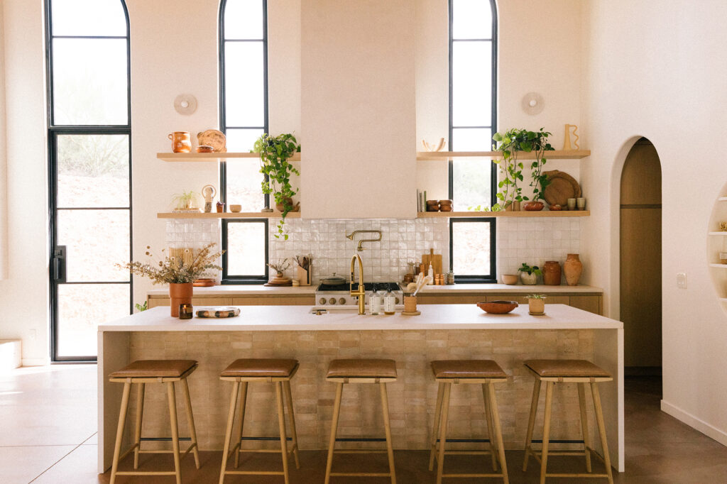 minimal earthy kitchen - desert home - new darlings kitchen - concrete countertops - zellige backsplash