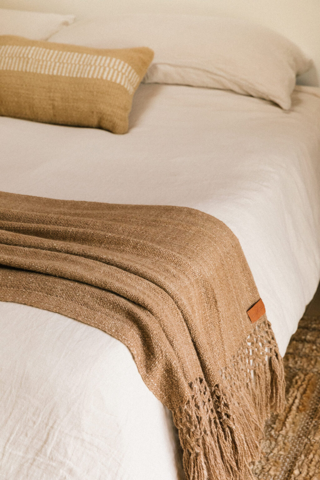 earthy neutral textures - earthy bedroom - linen bedding