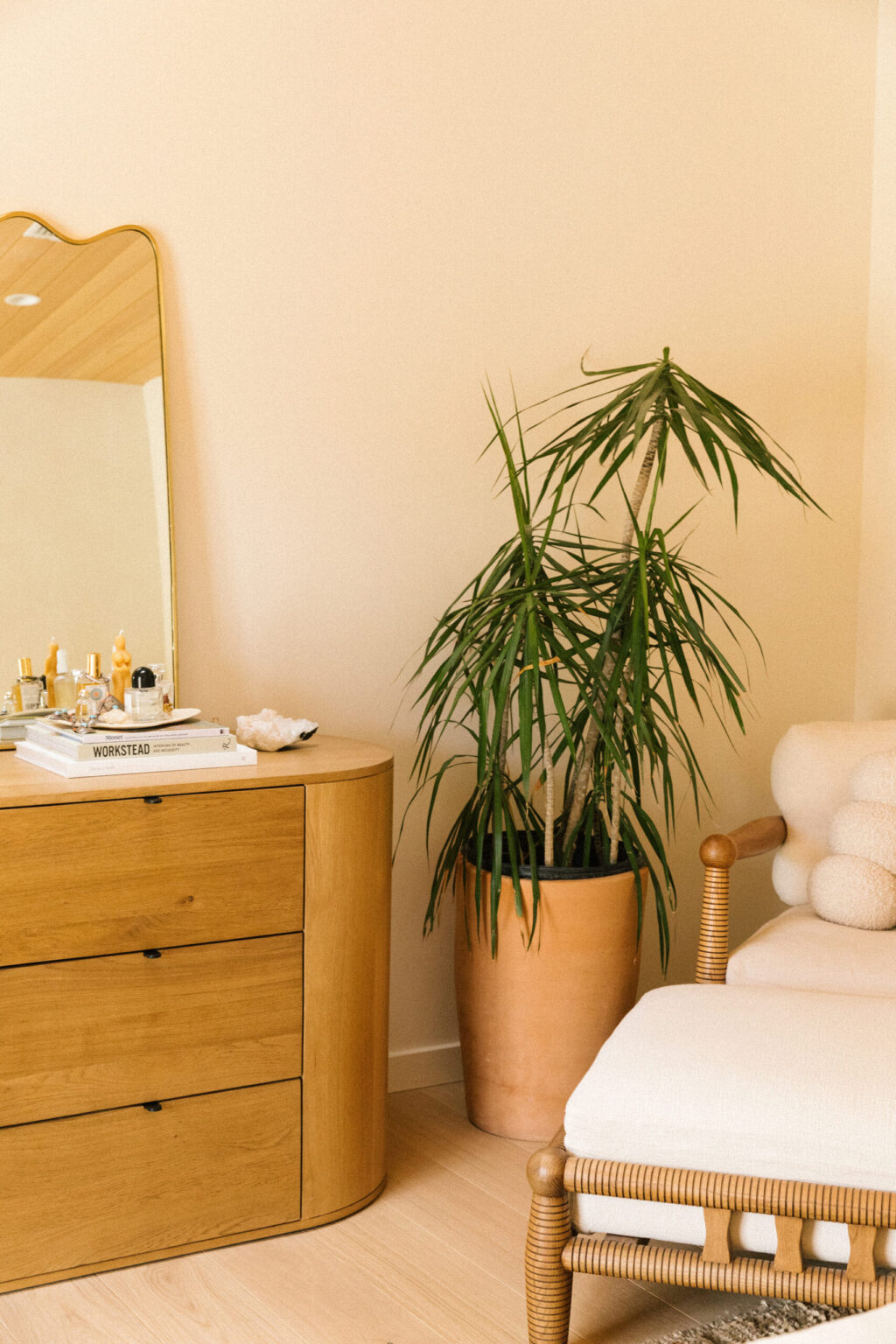 natural wooden dresser - earthy bedroom